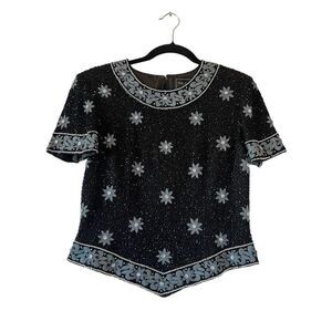 Cote d'Azur Vintage Beaded Embroidered Silk Top Sz S Embellished Evening Formal